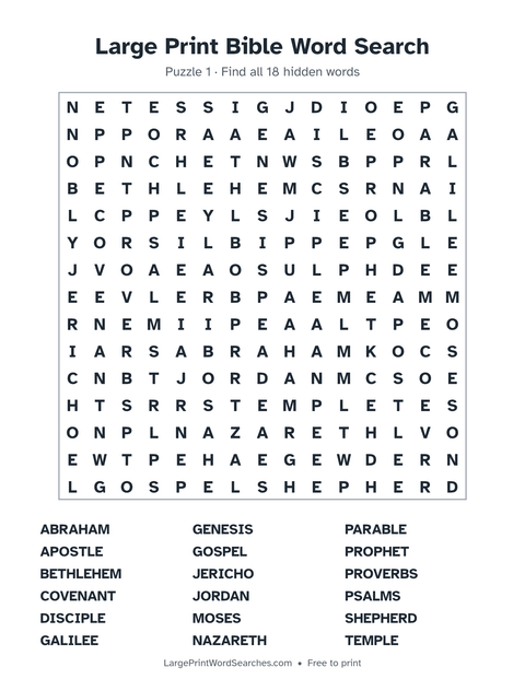 Large Print Bible Word Search — printable sheet preview